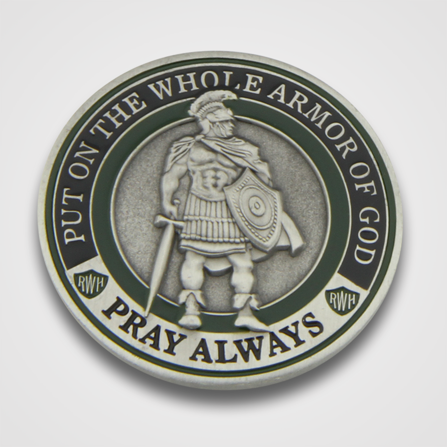 Antique Silver Armor of God Coin - Front