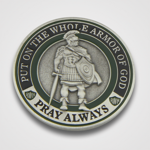 Antique Silver Armor of God Coin - Front