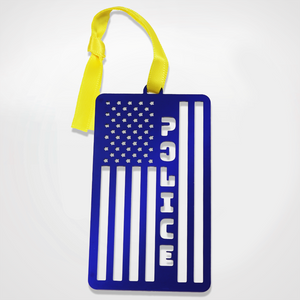 Blue Metallic Police Flag Ornament