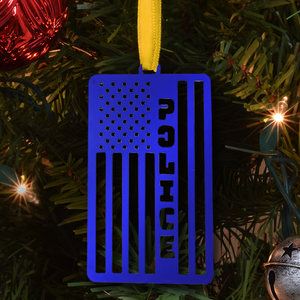 Blue Metallic Police Flag Ornament